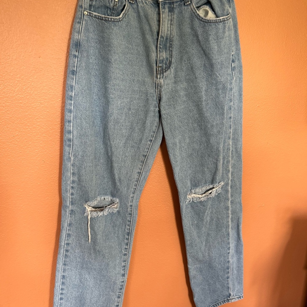 Princess Polly Blue Straight Leg Distressed Jeans